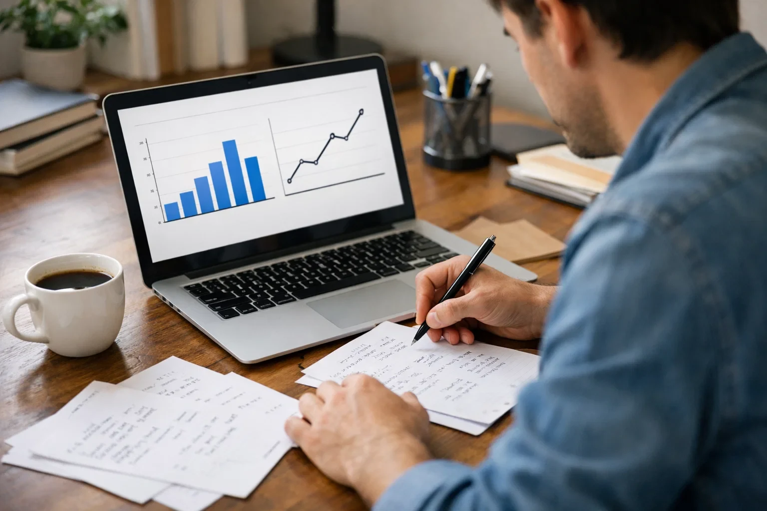 Person researching hockey statistics and betting value on laptop