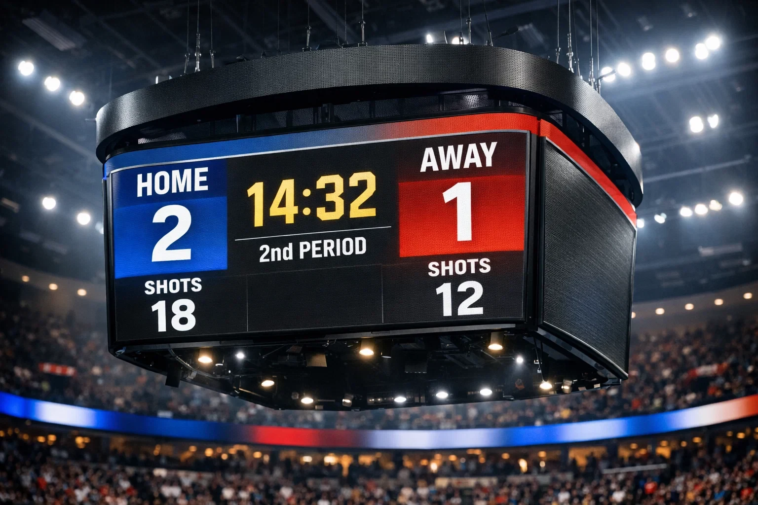 Hockey player taking shot on goal during game action