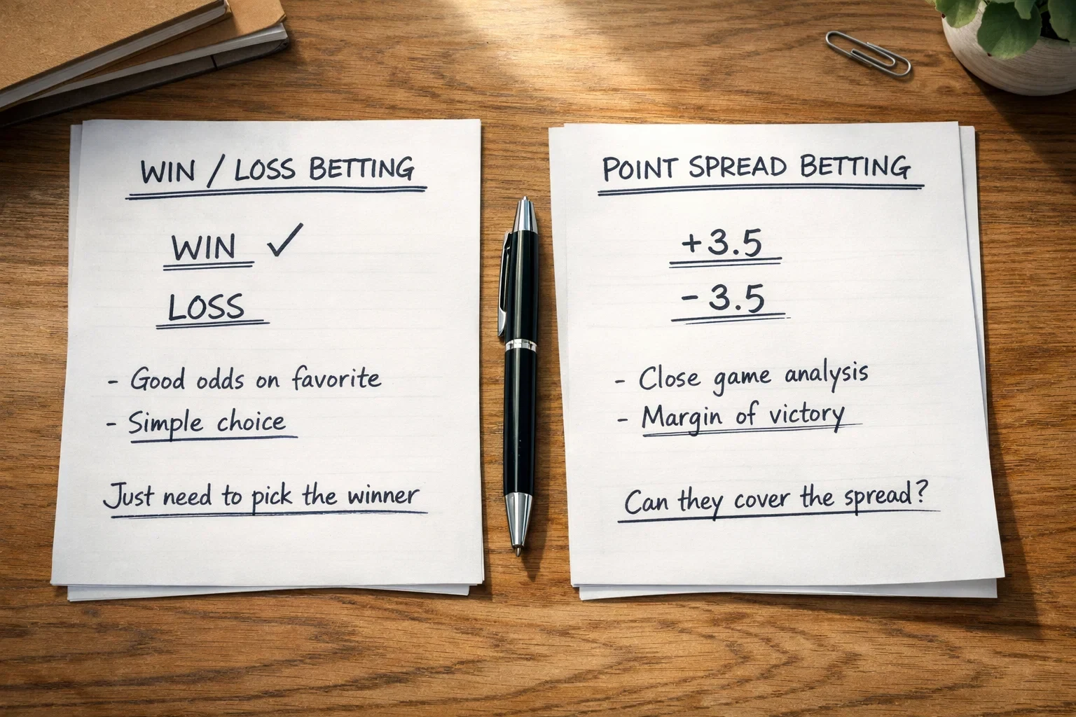 Comparison between puck line and moneyline betting options on paper